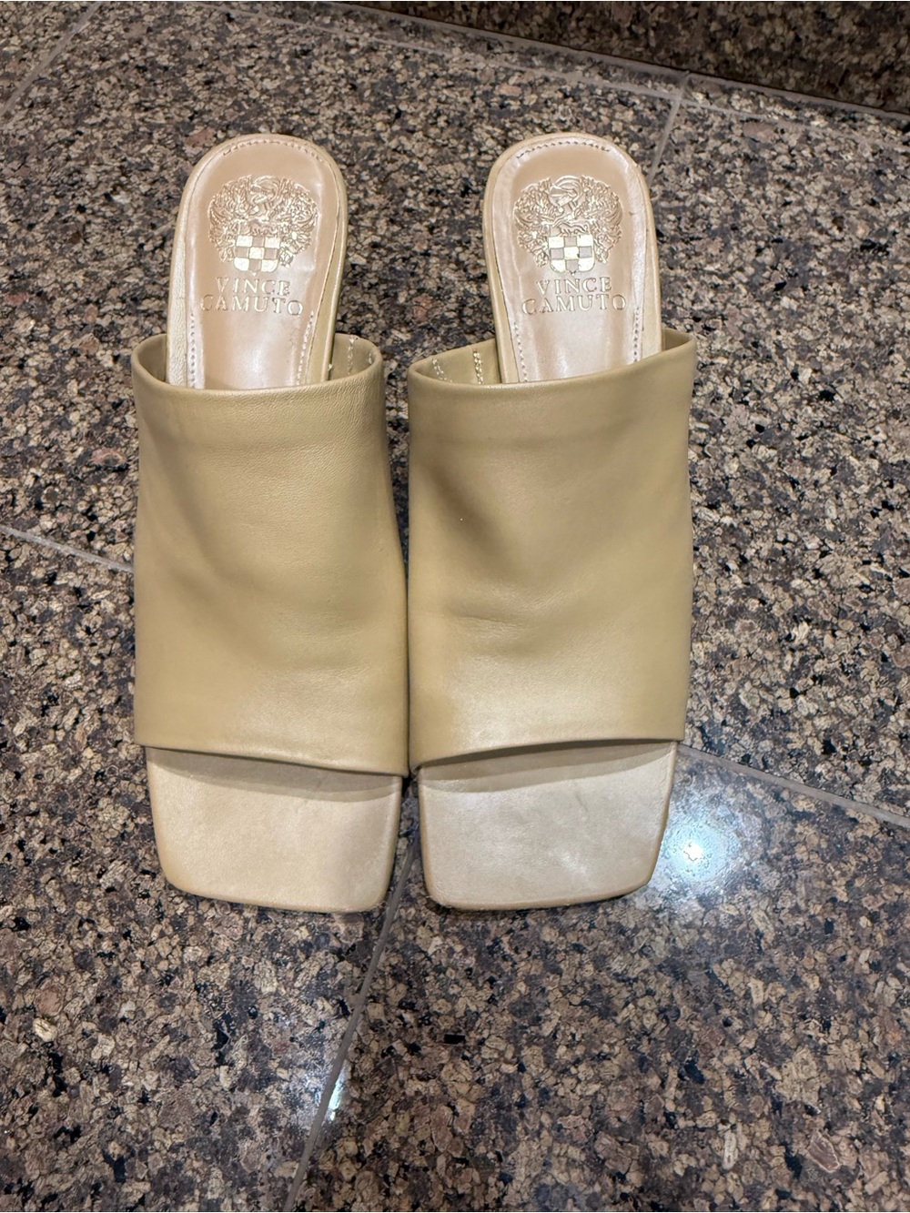 Vince Camuto Neutral Tan Leather Slide Mules